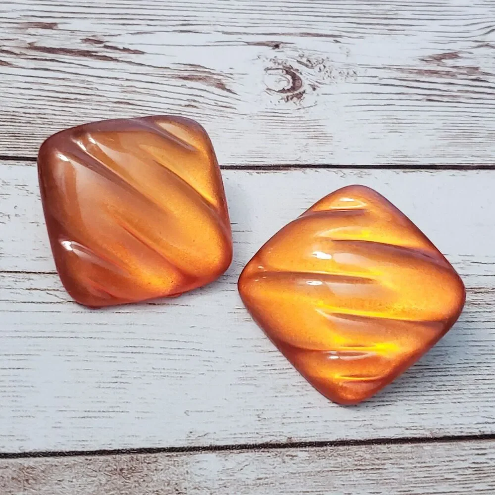 Vintage Clip On Earrings - Large Statement Earrings Orangey Amber Tone